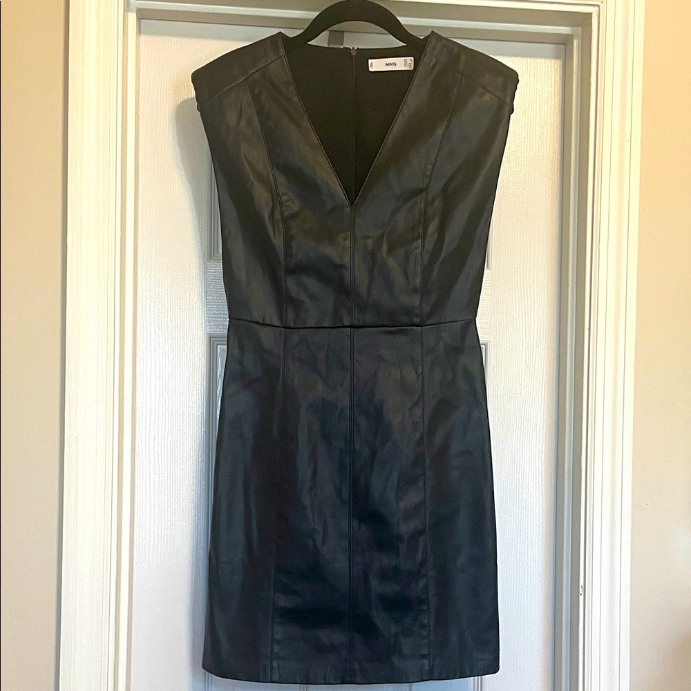 Mango Black Faux Leather Mini Dress
